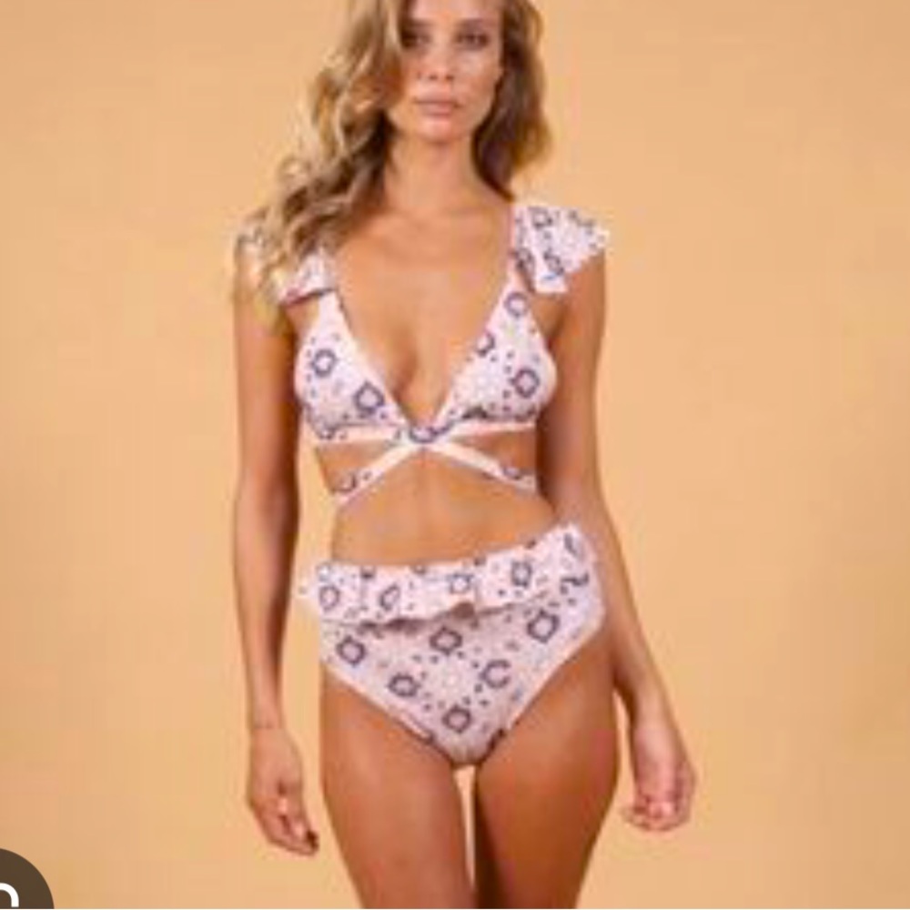 Nightcap Clothing Ruffle Bikini with Flutter Sleeves and Crossing Straps